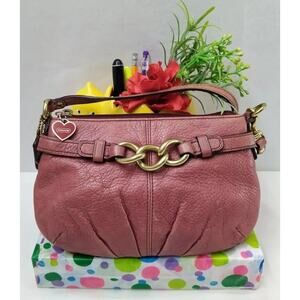 Coach Pinkish Red Pebbled Leather Zipper Closure Wristlet - Coin Wallet